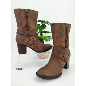 Born Women's Mid Calf Brown Leather Distressed Boots Size 8.5 US